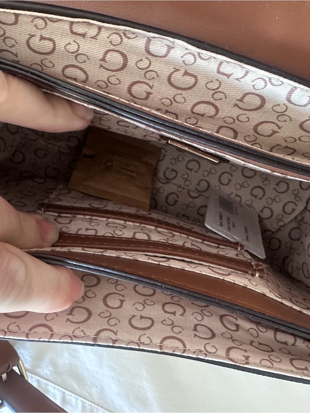 GUESS Brown and Black Logo-Print Crossbody with Gold Hardware - Picture 7 of 10
